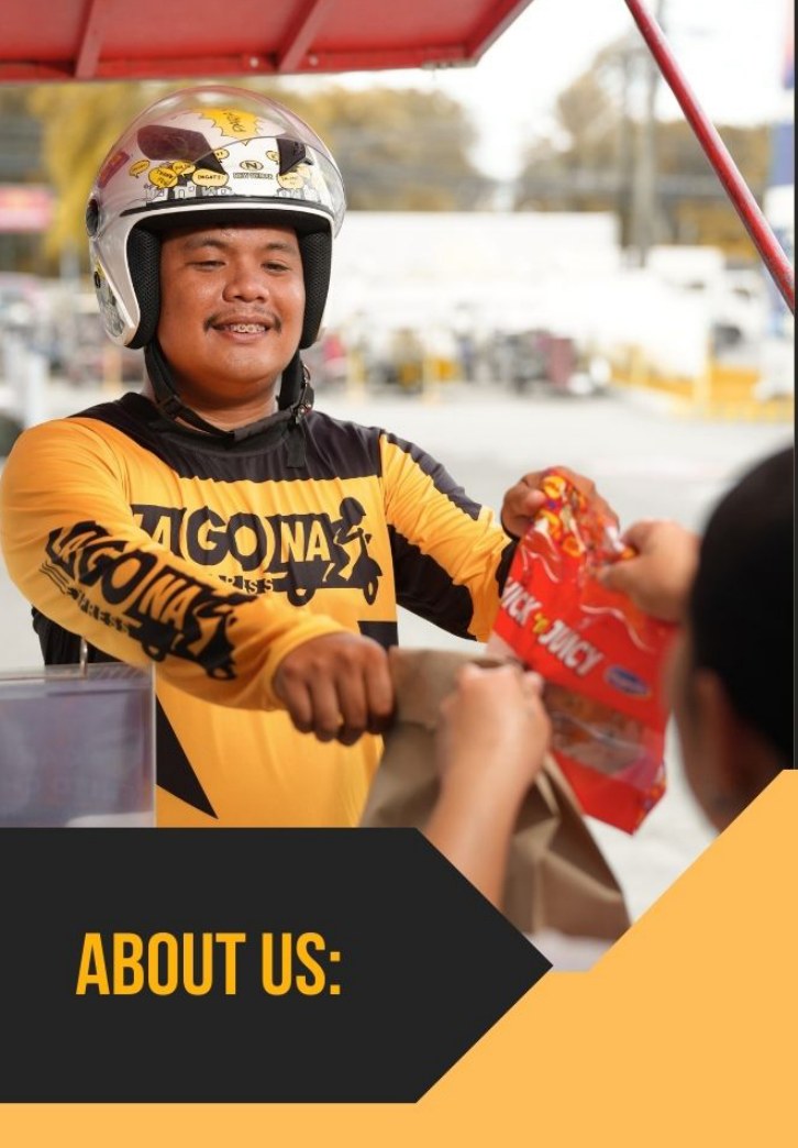 LaGOna rider handing a food order to a merchant customer